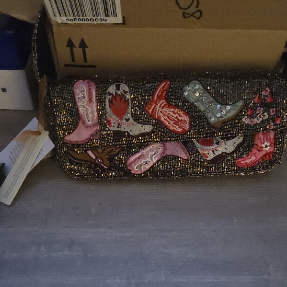 India Boutique Black and Pink Embellished Clutch